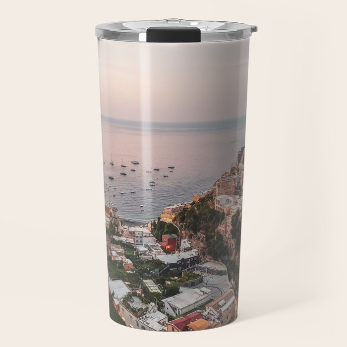 Positano by Night - Italy Europe Travel Photography - Nautical Amalfi Photo Art Print - Pastel Color Travel Mug Gallery Image 1