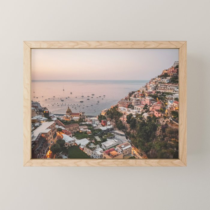 Positano by Night - Italy Europe Travel Photography - Nautical Amalfi Photo Art Print - Pastel Color Mini Art Print Gallery Image 1