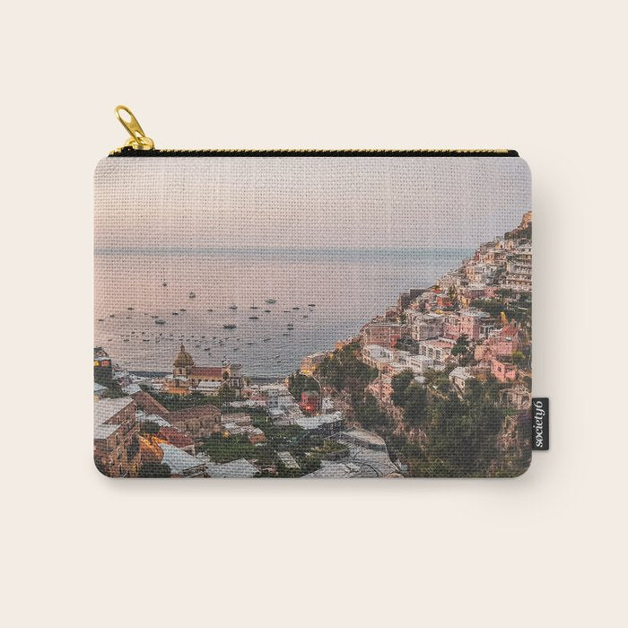 Positano by Night - Italy Europe Travel Photography - Nautical Amalfi Photo Art Print - Pastel Color Carry All Pouch Gallery Image 1