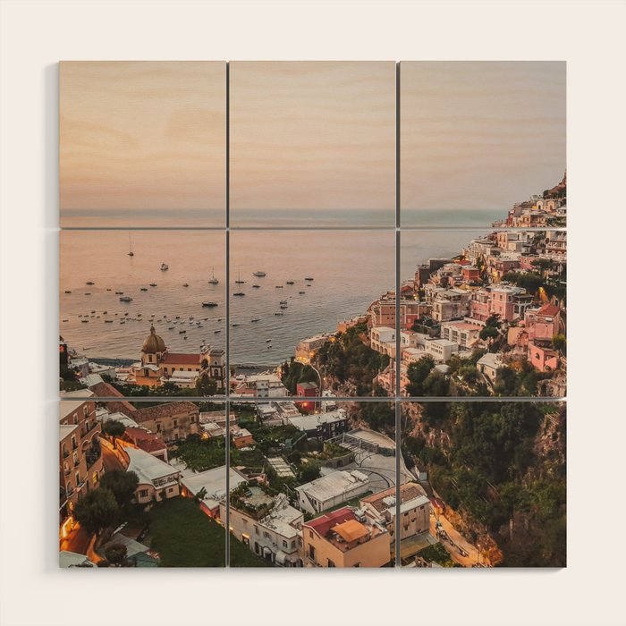Positano by Night - Italy Europe Travel Photography - Nautical Amalfi Photo Art Print - Pastel Color Wood Wall Art Gallery Image 1