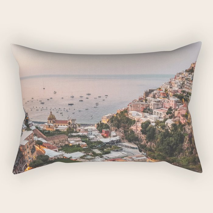 Positano by Night - Italy Europe Travel Photography - Nautical Amalfi Photo Art Print - Pastel Color Rectangular Pillow Gallery Image 2