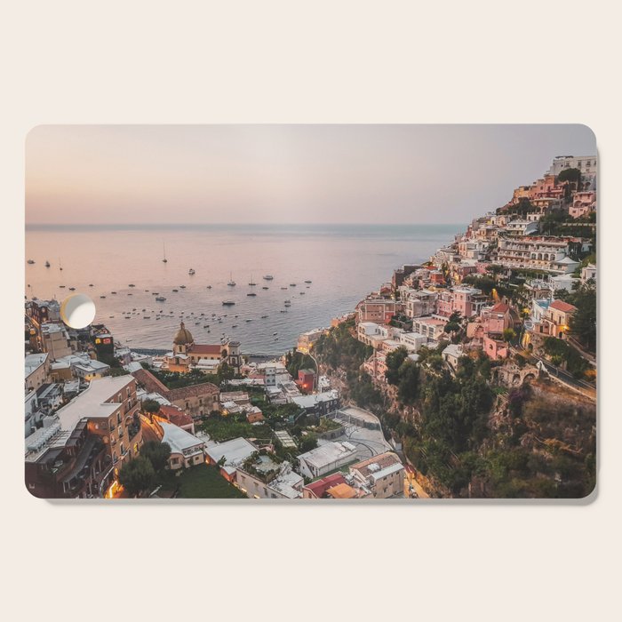 Positano by Night - Italy Europe Travel Photography - Nautical Amalfi Photo Art Print - Pastel Color Cutting Board Gallery Image 1