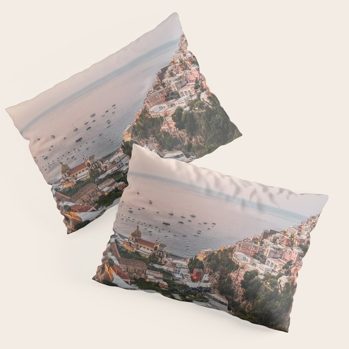 Positano by Night - Italy Europe Travel Photography - Nautical Amalfi Photo Art Print - Pastel Color Pillow Sham Gallery Image 1