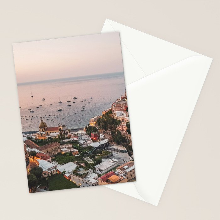 Positano by Night - Italy Europe Travel Photography - Nautical Amalfi Photo Art Print - Pastel Color Stationery Card Gallery Image 2