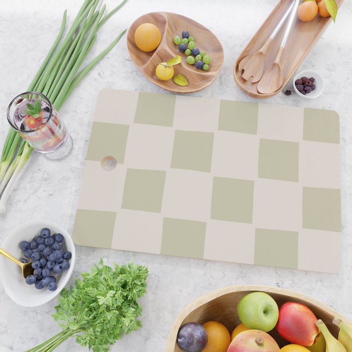 Playful check in olive green Cutting Board Gallery Image 2