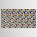 Quirky beautiful moths // morning blue textured background oxford navy blue ivory yellow and red tiger moth insects Tablecloth Gallery Image 2