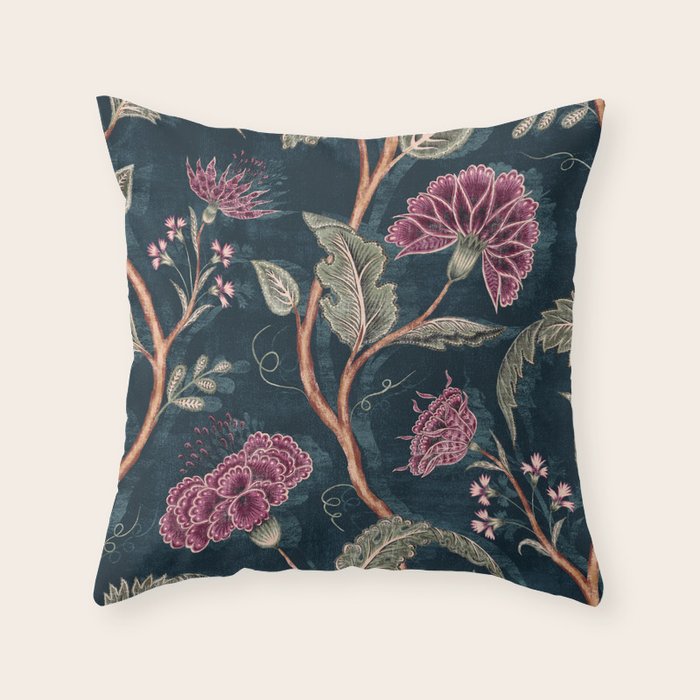 Indienne Vine - Midnight Velvet  Throw Pillow Gallery Image 6