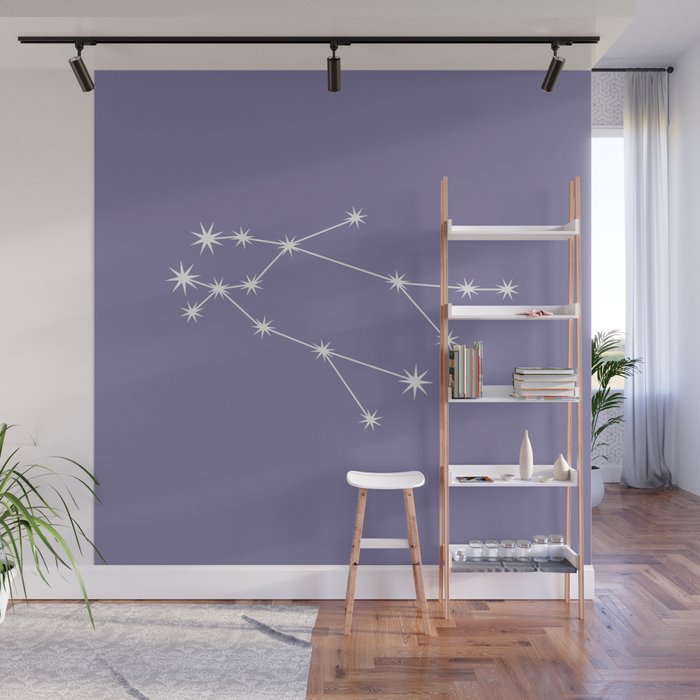 Gemini Zodiac Star Constellation Line Art Lavender Purple Wall Mural Gallery Image 1