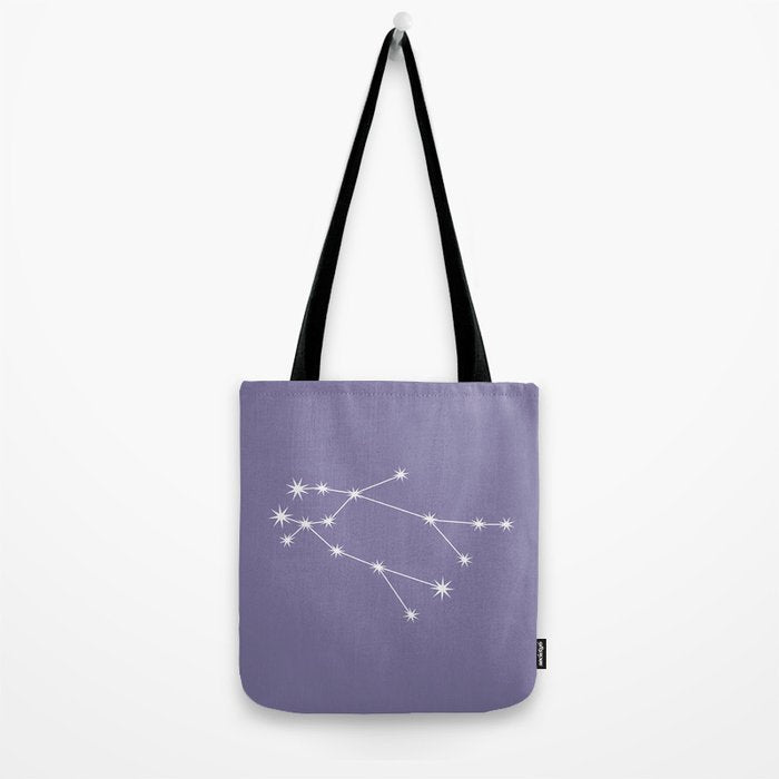 Gemini Zodiac Star Constellation Line Art Lavender Purple Tote Bag Gallery Image 2
