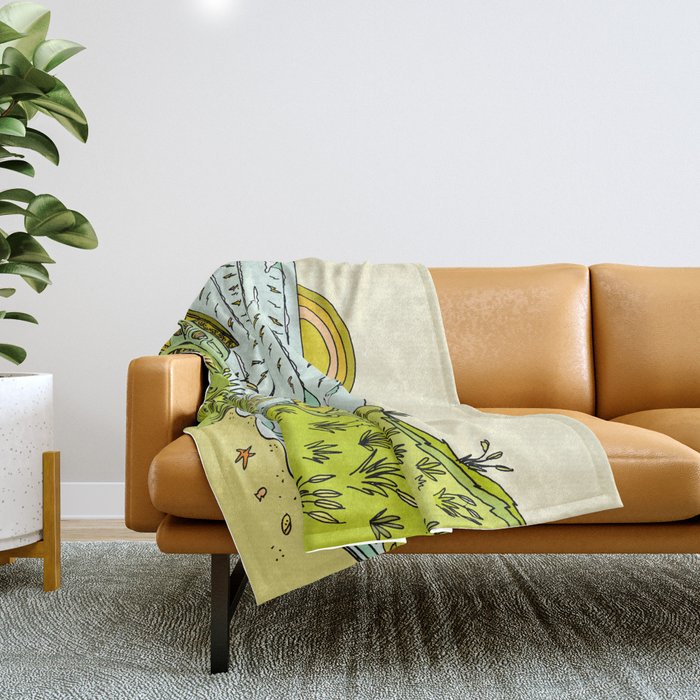 home is where you park it // wandering in new zealand // retro surf art by surfy birdy Throw Blanket Gallery Image 1