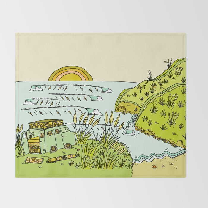 home is where you park it // wandering in new zealand // retro surf art by surfy birdy Throw Blanket Gallery Image 2