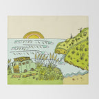 home is where you park it // wandering in new zealand // retro surf art by surfy birdy Throw Blanket Gallery Image 2