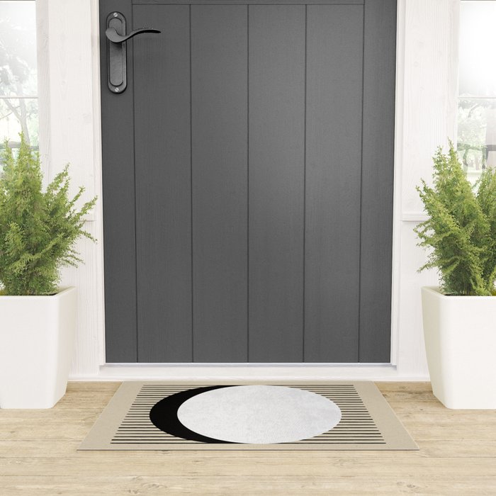 Circle black and white Stripes Welcome Mat Gallery Image 3