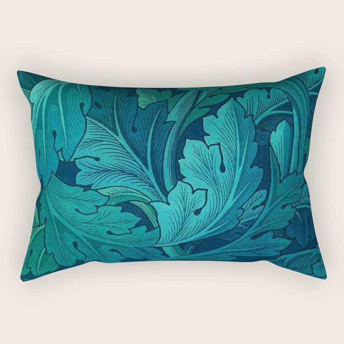 William Morris Acanthus Peacock Teal Vintage Pattern Rectangular Pillow Gallery Image 2