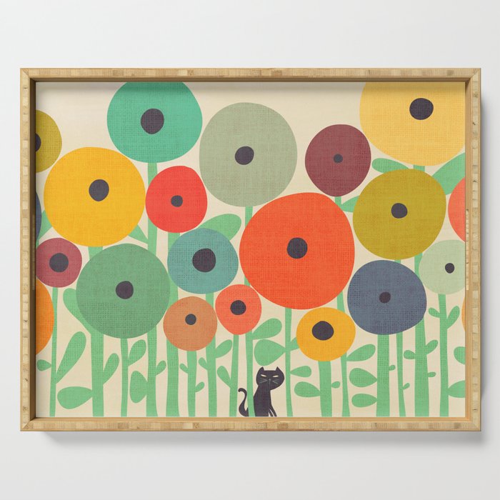 Cat in flower garden Serving Tray Gallery Image 1