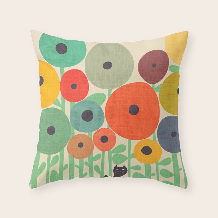 Cat in flower garden Throw Pillow Gallery Image 1