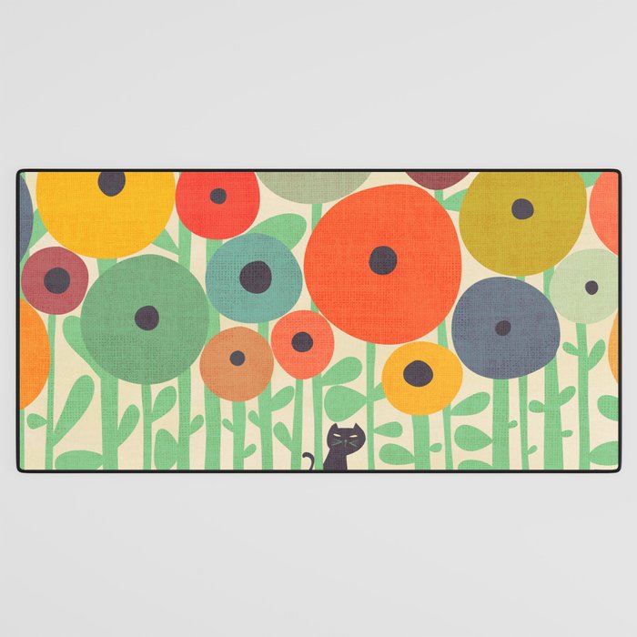 Cat in flower garden Desk Mat Gallery Image 3