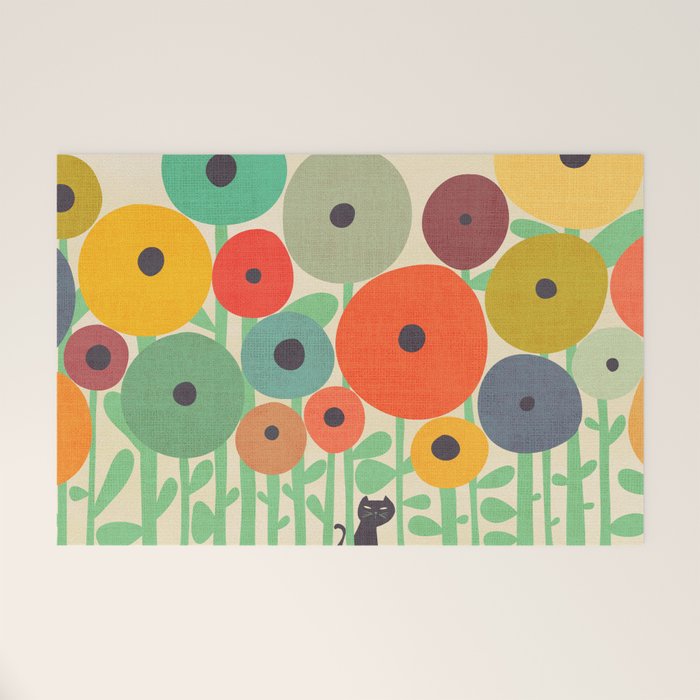 Cat In Flower Garden Welcome Mat