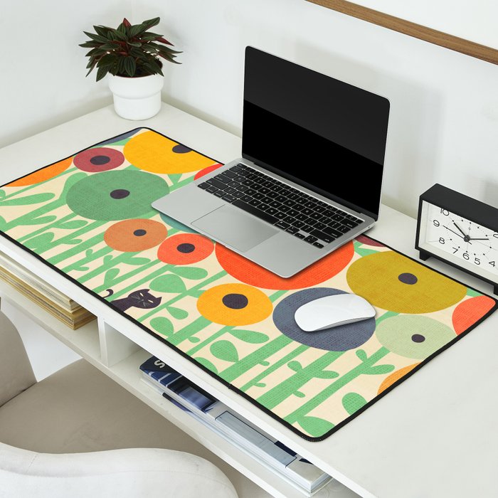 Cat in flower garden Desk Mat Gallery Image 2