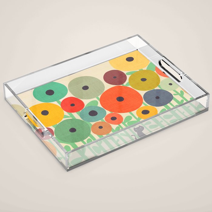 Cat in flower garden Acrylic Tray Gallery Image 1