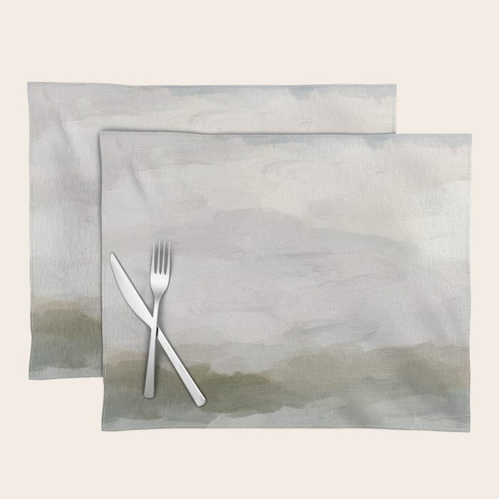Break in the Weather I - Gray Blue Sage Green Sunrise Abstract Nature Ocean Painting Art Print Placemat Gallery Image 1