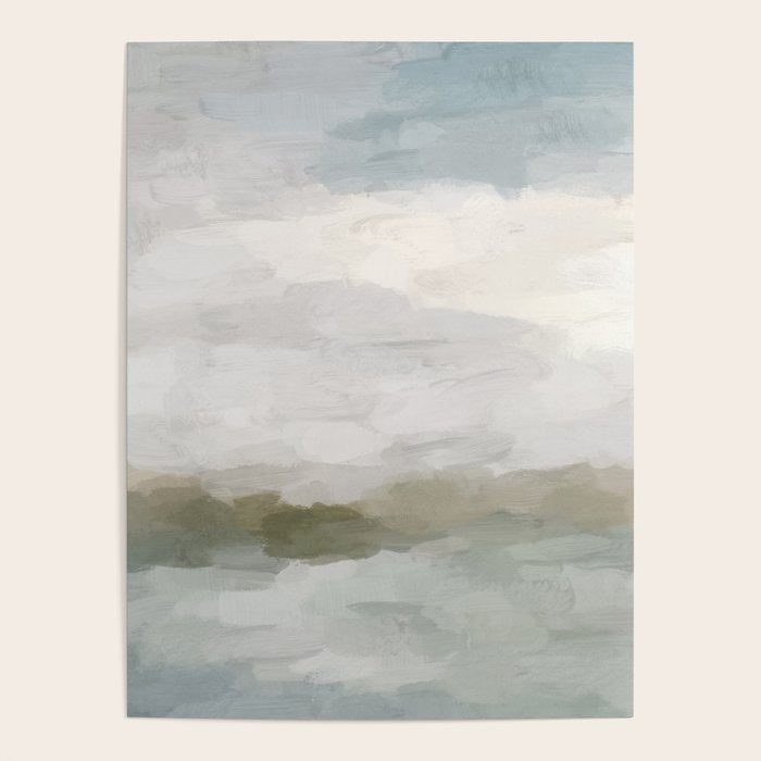 Break in the Weather I - Gray Blue Sage Green Sunrise Abstract Nature Ocean Painting Art Print Poster Gallery Image 4