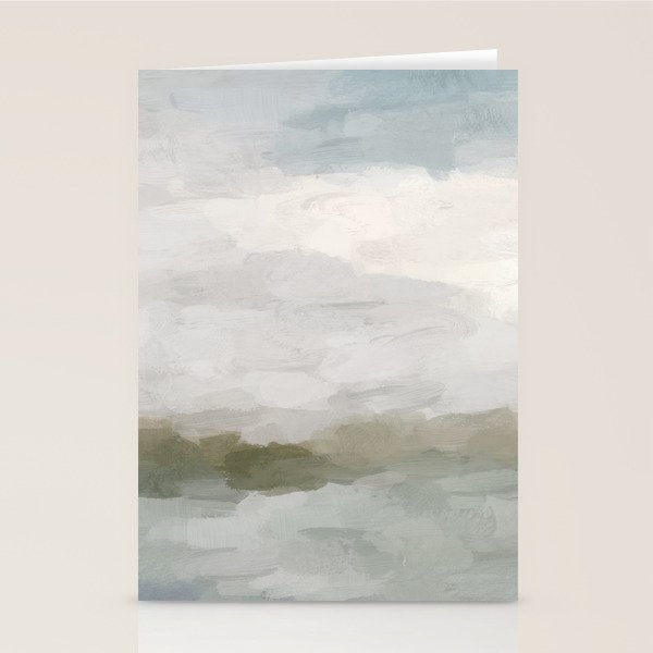 Break in the Weather I - Gray Blue Sage Green Sunrise Abstract Nature Ocean Painting Art Print Stationery Card Gallery Image 1