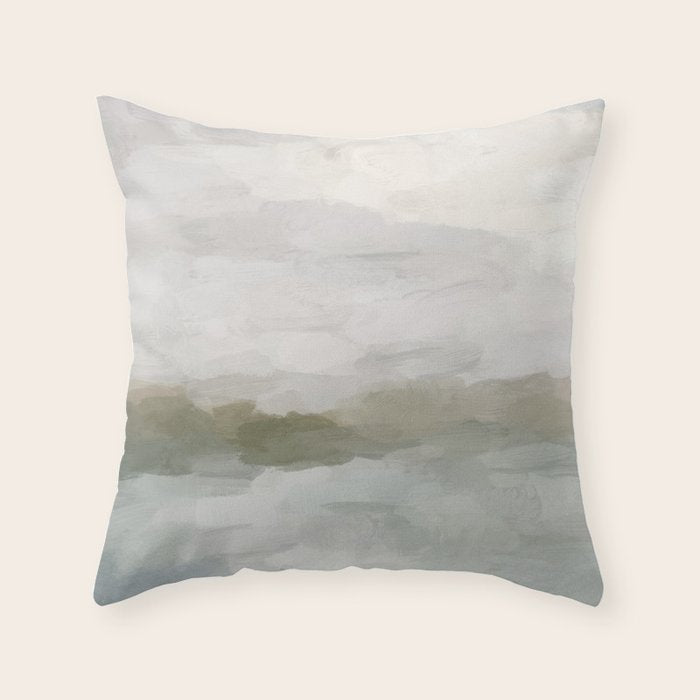 Break in the Weather I - Gray Blue Sage Green Sunrise Abstract Nature Ocean Painting Art Print Throw Pillow Gallery Image 6