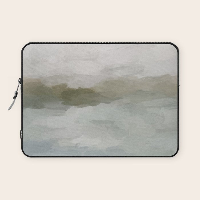 Break in the Weather I - Gray Blue Sage Green Sunrise Abstract Nature Ocean Painting Art Print Laptop Sleeve Gallery Image 1