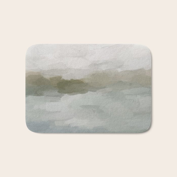 Break in the Weather I - Gray Blue Sage Green Sunrise Abstract Nature Ocean Painting Art Print Bath Mat Gallery Image 1