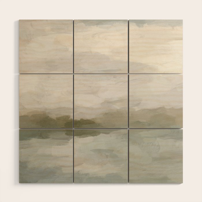 Break in the Weather I - Gray Blue Sage Green Sunrise Abstract Nature Ocean Painting Art Print Wood Wall Art Gallery Image 1