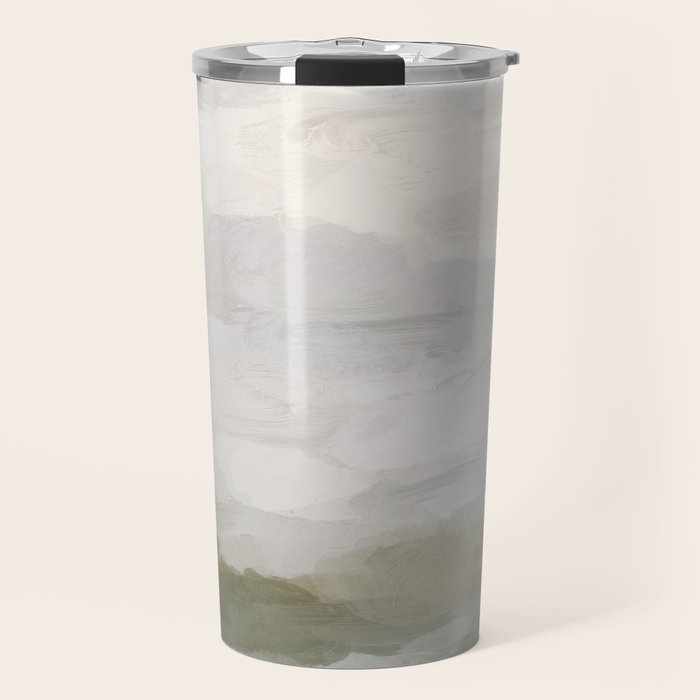 Break in the Weather I - Gray Blue Sage Green Sunrise Abstract Nature Ocean Painting Art Print Travel Mug Gallery Image 1