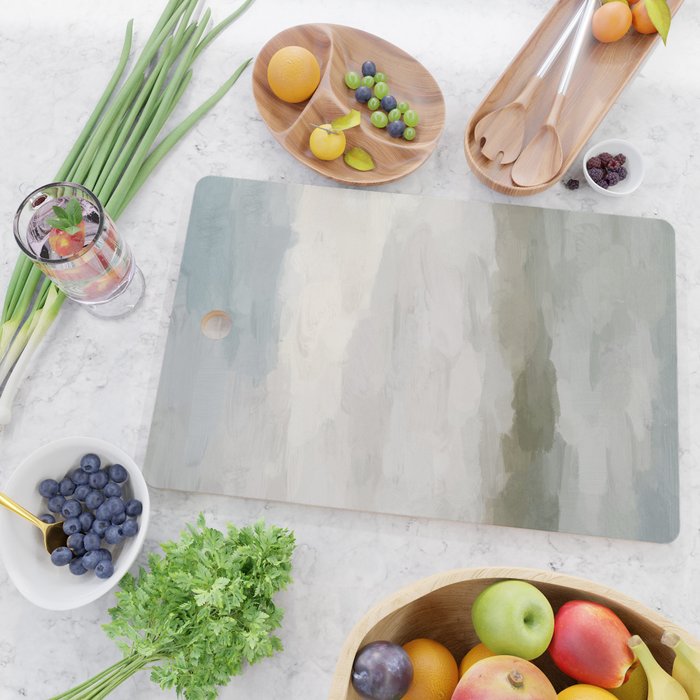 Break in the Weather I - Gray Blue Sage Green Sunrise Abstract Nature Ocean Painting Art Print Cutting Board Gallery Image 2