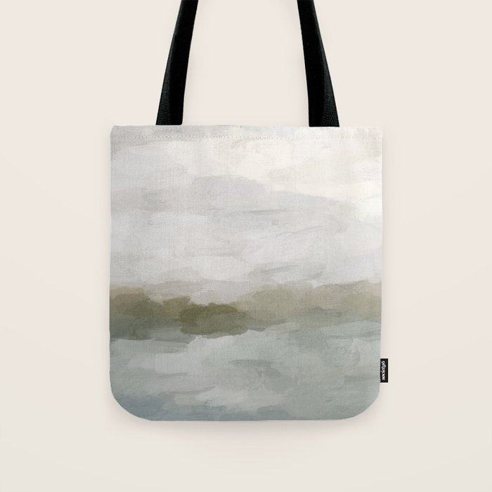 Break in the Weather I - Gray Blue Sage Green Sunrise Abstract Nature Ocean Painting Art Print Tote Bag Gallery Image 1