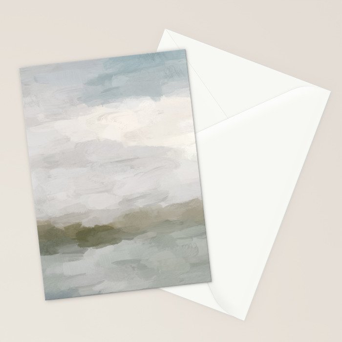 Break in the Weather I - Gray Blue Sage Green Sunrise Abstract Nature Ocean Painting Art Print Stationery Card Gallery Image 2