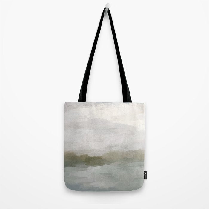 Break in the Weather I - Gray Blue Sage Green Sunrise Abstract Nature Ocean Painting Art Print Tote Bag Gallery Image 2