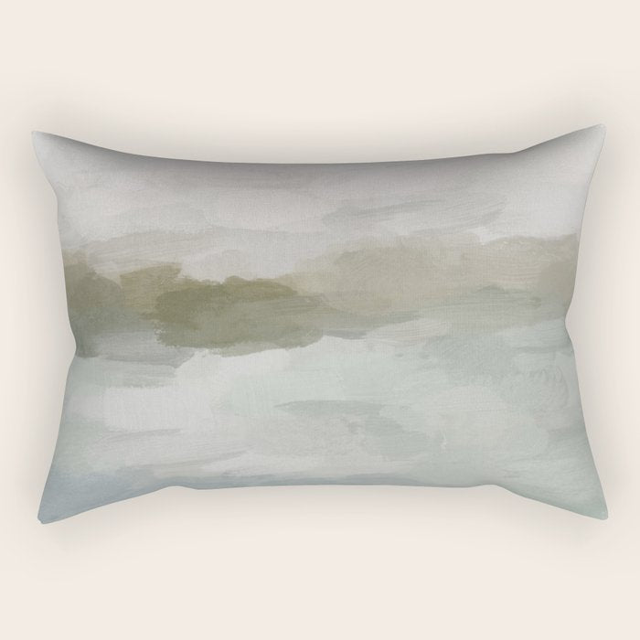 Break in the Weather I - Gray Blue Sage Green Sunrise Abstract Nature Ocean Painting Art Print Rectangular Pillow Gallery Image 2