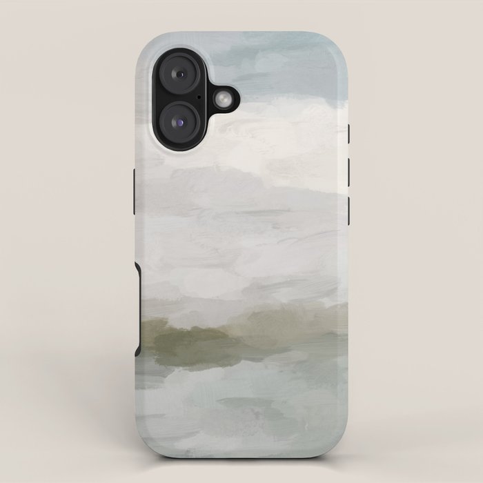 Break in the Weather I - Gray Blue Sage Green Sunrise Abstract Nature Ocean Painting Art Print iPhone Case Gallery Image 1