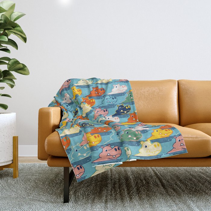 Happy Hippo Family Throw Blanket Gallery Image 1