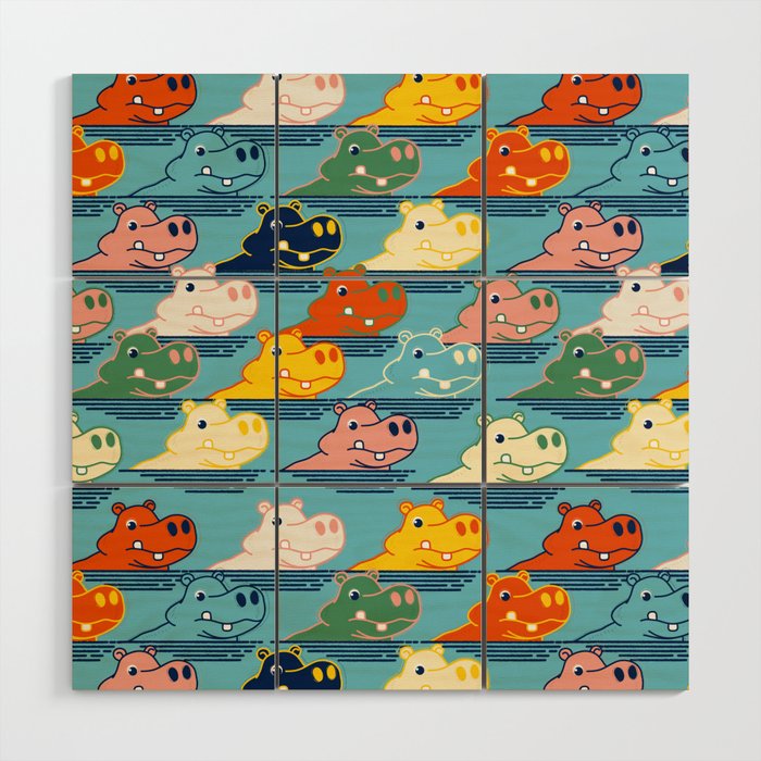 Happy Hippo Family Wood Wall Art Gallery Image 1