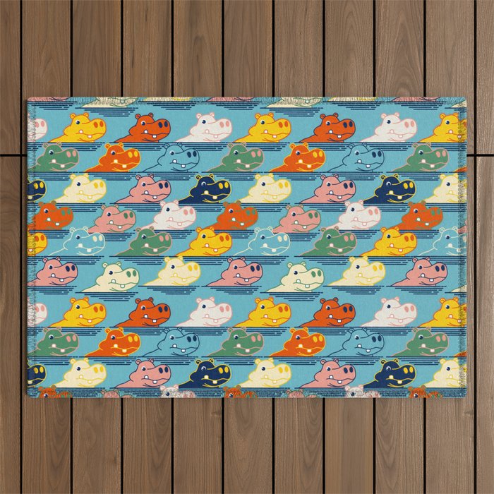 Happy Hippo Family Outdoor Rug Gallery Image 1