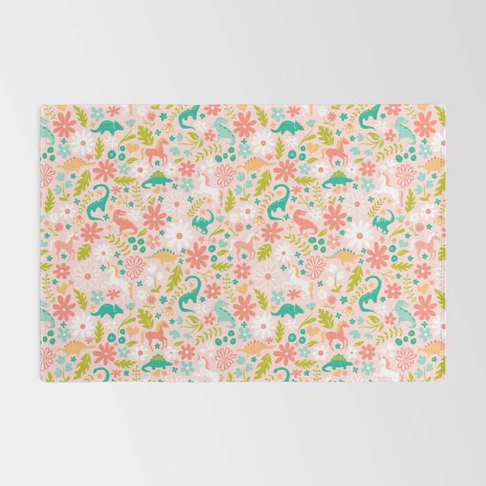 Dinosaurs + Unicorns in Pink + Teal Rug Gallery Image 2