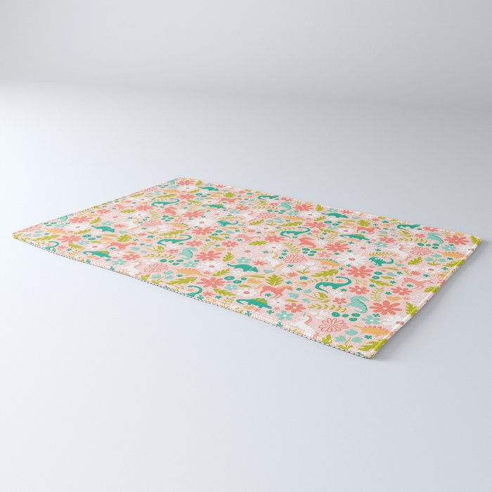 Dinosaurs + Unicorns in Pink + Teal Rug Gallery Image 3