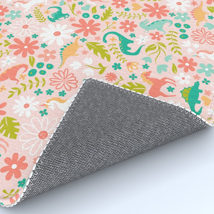 Dinosaurs + Unicorns in Pink + Teal Rug Gallery Image 4