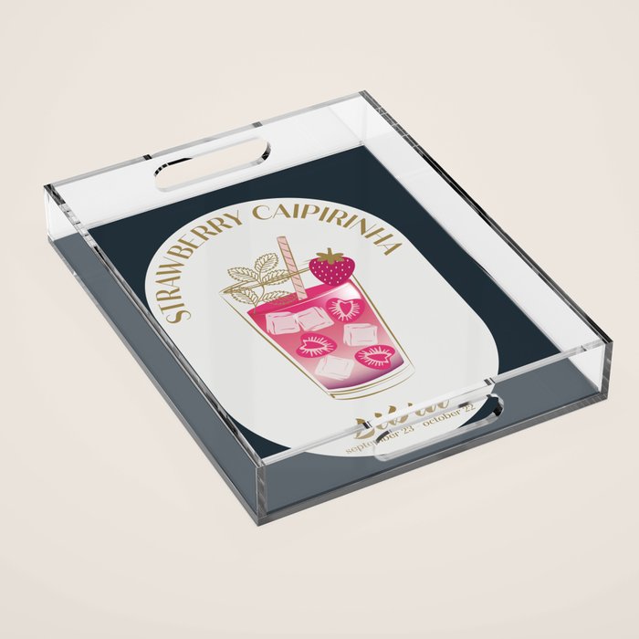 Strawberry Caipirinha Cocktail Zodiac Sign Acrylic Tray Gallery Image 1