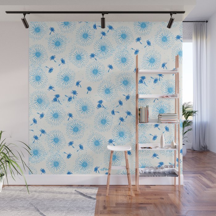 Make A Wish Dandelion Pattern in Sky Blue & Off White Wall Mural Gallery Image 1