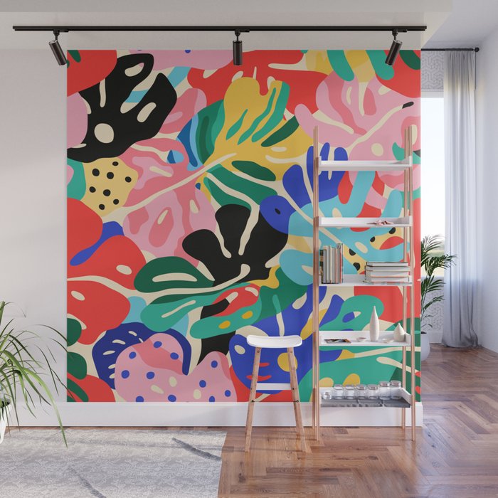 Colorful tropical plant leaves art pattern Wall Mural Gallery Image 1