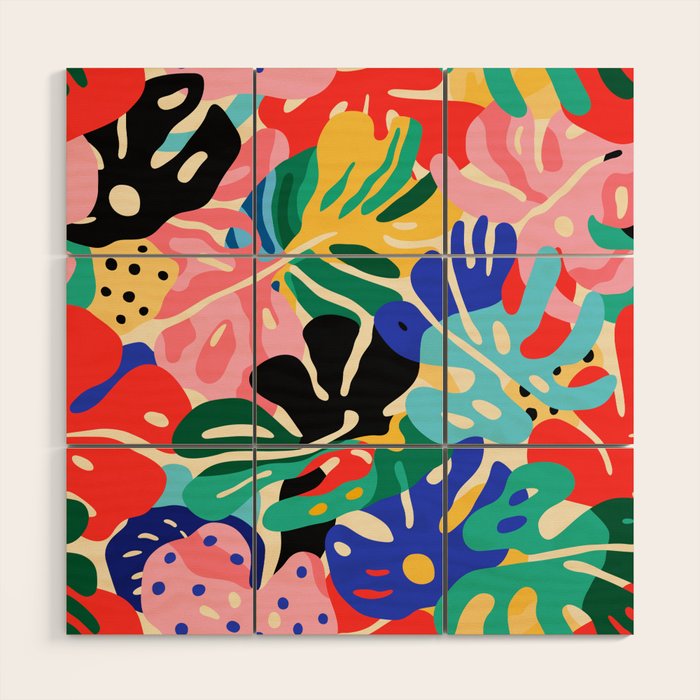 Colorful tropical plant leaves art pattern Wood Wall Art Gallery Image 1