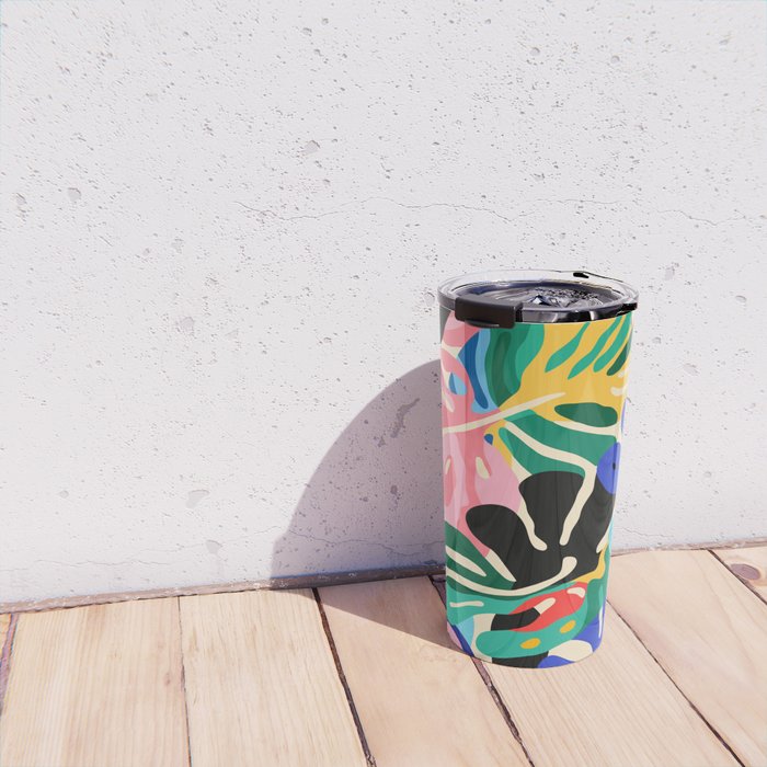 Colorful tropical plant leaves art pattern Travel Mug Gallery Image 4