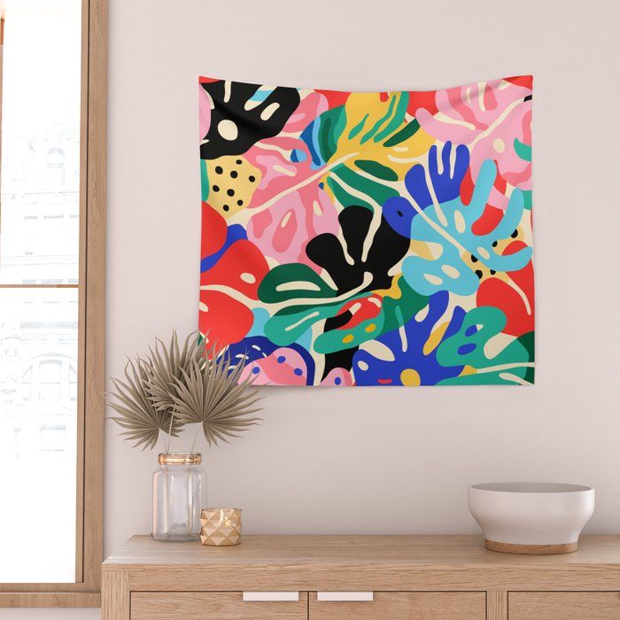 Colorful tropical plant leaves art pattern Wall Tapestry Gallery Image 2